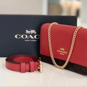 Coach flap belt bag/crossbody/clutch - red leather & signature “C”
